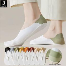 Women Socks 3 Pairs Colour Block Invisible Non Slip Ice Silk For Anti Spring Summer Cotton Bottom Shallow Mouth