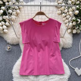 Women's Blouses French Style Casual Blouse For Women O-neck Sleeveless Solid Color Design Tops Summer Skinny Age-reducing Shirs Drop