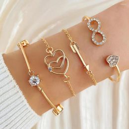 Charm Bracelets Crystal Jewellery Set Ladies Simple Temperament Fashion Double Love Heart Bracelet Arrow & Bangles
