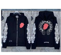 designer hoodie Men's and Women's Heart Cross hoodie arm front printed horseshoe shape Shaped Hoodie ch hoodie Winter Loose Long Sleeved Hip Hop Street FXNV