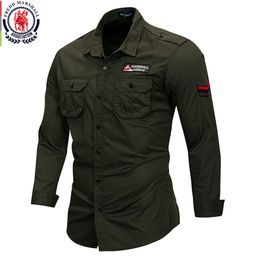 Men's Casual Shirts Fredd Marshall 100% Cotton Military Shirt Men Long Sleeve Casual Dress Shirt Male Cargo Work Shirts With Embroidery 115 230918