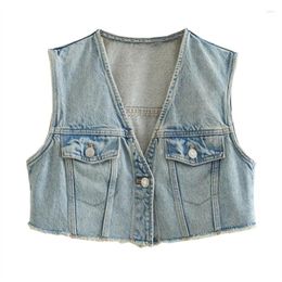 Women's Tanks Sleeveless V-neck Denim Short Section All-match Vest Summer One-button Top Clothing