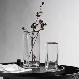 Vases Home Is Simple Nordic Natural Gold Painted Transparent Glass Vase Creative Household Mouth Watering Flower Culture