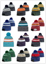 2023 Стоина манжета вязаная шляпа с Pom Football Teams Teams Knits Hats New Cap