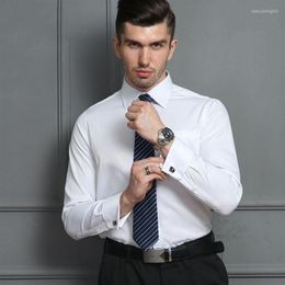 Men's Dress Shirts 2022 Brand Summer Long Sleeve Mens Lapel French Cufflinks Cuff Studs Button Up Shirt273q