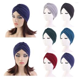 Ethnic Clothing Muslim Women Hijab Knot Pleated Bonnet Cancer Chemo Cap Inner Hat Solid Colour Beanies Turbante Headcover Head Wrap