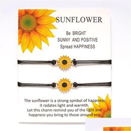 Charm Bracelets Vintage Jewellery Adjustable Sunflower Wish Rope Bracelet Sister Love Friendship Women Gifts Drop Delivery Dhik6