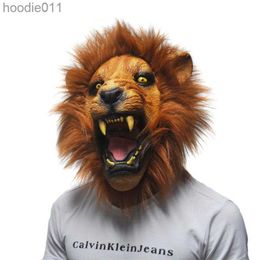 Costume Accessories Halloween Props Adult Angry Lion Head Masks Animal Full Latex Masquerade Birthday Party Face Mask Fancy Dress L230918