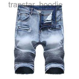 Men's Jeans Summer New Biker Moto Mens Denim Shorts Fashion Pleated Zipper Slim Fit Men Jeans Shorts Big size L230918