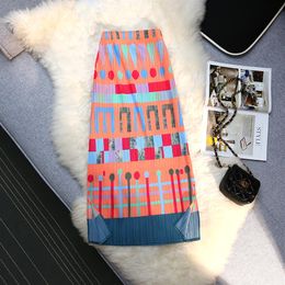 Skirts Summer Fashion Boydcon Pencil Pleated Side Split Skirts High Waist Women Stretch Midi Length Cartoon Letters Print Faldas M2555