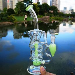 Double Recycler Beaker Glass Bong Hookahs Fab Egg Turbine Percolator Oil Dab Rigs Water Bongs 14mm Female Joint Water Pipes With Bowl