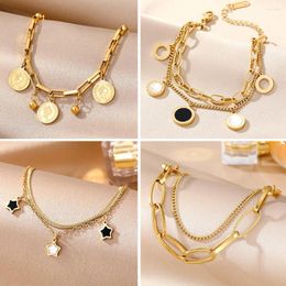 Charm Bracelets Luxury Stainless Steel Roman Numerals & Bangles Female Stars Love Butterfly Bracelet For Women Jewelry