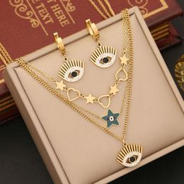 for Designers women New Jewelry Full Diamond Eye Pendant Star Stainless Steel Collar Chain Heart Necklace N1244 bracelet