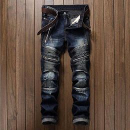 Men's Distressed Ripped Skinny Jeans Fashion Mens Jeans Slim Motorcycle Moto Biker Causal Mens Denim Pants Hip Hop Men Jeans310Q