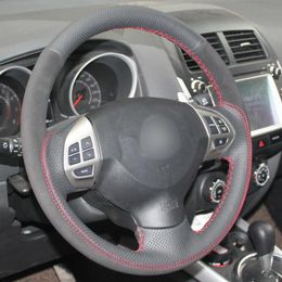 Black Leather Suede Car Steering Wheel Cover for Mitsubishi Lancer Outlander ASX215D