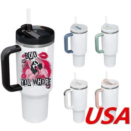 USA warehouse sublimation 40oz tumbler with colorful handle clear straw white blank travel mug Generation 2.0