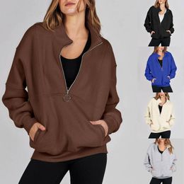 Women's Hoodies Womens Oversized Quarter Zip Sweatshirt Long Sleeve Drop Shoulder Pullover Half Hoodie Fall Clothes Up