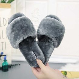 Slippers 2020 New Product Cross-Tied Plush Faux Fur Grey Pink Black Red Warm Indoor Outdoor Mute Office Woman Rabbit Fur Korean Fashion x0916