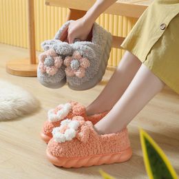 Slippers 2023 Winter Women Home Cotton 4 Colours Sunflower Plush Soft Warm Female Indoor Shoes Thick Bottom Slides