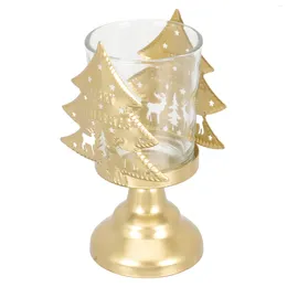 Candle Holders Christmas Candlestick Desk Stand Xmas Theme Holder Delicate Decorative Gift Metal Tray