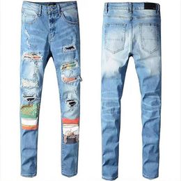 Designer NEW technology mens jeans leisure trend hip hop high street worns out and worn washed splash ink painted trousers high-qu3131