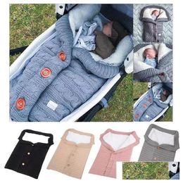 Sleeping Bags Warm Baby Slee Bag Footmuff Infant Button Knit Ddle Cotton Knitting Envelope Newborn Dding Wrap Stroller Accessory Drop Dhhex