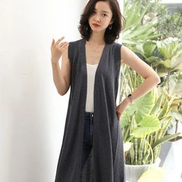 Women's Vests Waistcoat Cardigan Female Mid-length Summer Loose Plus Size Thin Ice Silk Knit Vest Coat Sleeveless Wild Fashion