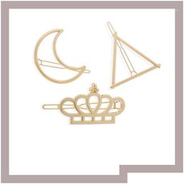 Hair Accessories Fashion Geometric Moon Crown Triangle Gold Metal Alloy Hollow Clips Korean Hairpins Barrettes For Women Girls Drop De Dhpiw