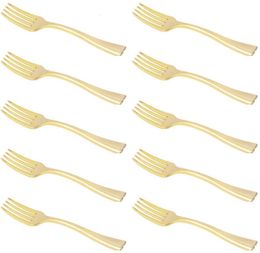 Disposable Dinnerware 4 Inches Mini Gold Disposable Plastic Forks Heavy Duty Fruit Dessert Cutlery Plastic Silverware Perfect for Weddings Parties 230918