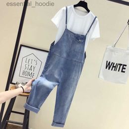 Womens Jumpsuits Rompers Youth New Style Hot Sale 2023 Korean Style Loose Slimmer Look Plus Size Fat mm Denim Overalls Women Spring Summer AnkleLength Pants Student S