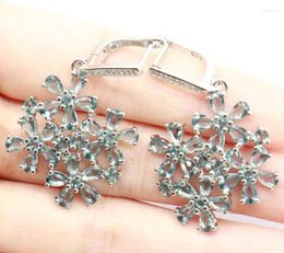 Dangle Earrings 44x18mm Bohemia Design Snowflake Shape London Blue Topaz Pink Morganite White CZ Bride Wedding Silver