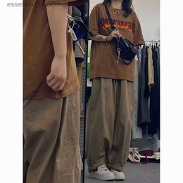 Women's Jumpsuits Rompers Japanese Retro Loose All-Match Straight Wide-Leg Pants Men Women Spring Hong Kong Style ins Lazy Overall L230918