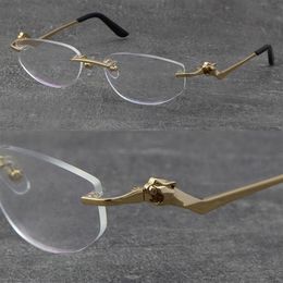 Metal Classic Leopard Series Rimless Optical Reading Frames Marbling Eyeglasses 18K Gold Frame Glasses Men Myopic Cat Eye Round Ey272a