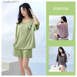 Women's Sleepwear Chest PadModel Pyjamas Women Cotton Pajamas Set Summer Lady Cotton Short Sleeve Loose Leisure Simple Style Sleepwear L230918