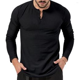 Men's T Shirts Casual With Button Mens Solid Fashion Long Sleeve Pullover Tops Loose Fitting Clothing Leisure Tees Shirt