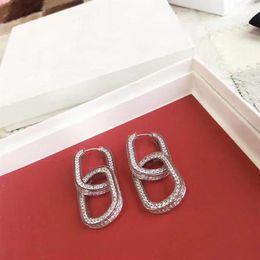 simple double Square connect earring stud hoop gold Colour and silver plated whole PS5736322K