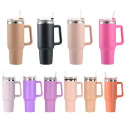 Portable 40oz Adventure Flowstate Quencher Stainless Steel Tumblers Cups With Silicone Handle Lid and Straw Big Capacity Car Mugs Vacuum Insulated Water Bottles