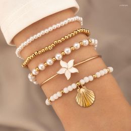 Charm Bracelets Bohemian Pearl Stone Beaded Multi-layer Bracelet For Women Geometric Style Flower Scallop Suit Party Jewelry 21992