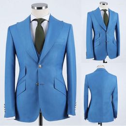 Men's Suits Latest Blue Men 2023 Peaked Lapel Spring Tuxedos Smart Casual Wedding Groomsmen Party Prom Business (Jacket Vest Pants)