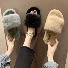 Slippers Korean fashion rabbit fur flat bottom women's slippers 2020 autumn new one-word candy color fashion outer wear fur slippers x0916