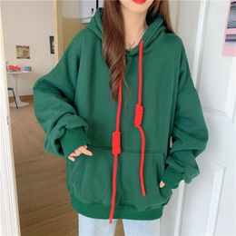 Women's Hoodies Oversized Thick Women Sweetshirts Fashion Pullover Ladies Fleece Lining Long-sleeved Loose Casual Hip-hop Solid Colour Hoodie