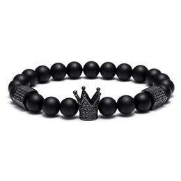 Black Skull Strands men Titanium Steel Bracelet 8mm Natural Onyx Stone Beads Charm Jewellery Fashion Gift Valentine's Day Holid205d