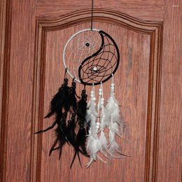 Decorative Figurines Handmade Dream Catcher Black White Feather Catchers Yin Yang Wall Decorations With Wooden Beads Chinese For Home Sleep