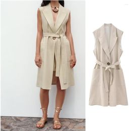 Women's Vests UNIZERA 2023 Summer Casual Polo Collar Sleeveless Vest Dress Tie Belt Tank Top Coat 7942939