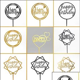 Other Festive Party Supplies 10Pcs/Lot Mti Style Acrylic Hand Writing Happy Birthday Cake Topper Dessert Decoration For Lovely Drop De Dh0O6