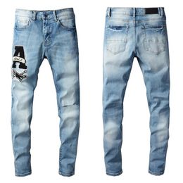 Jeans Designer Mens Trousers Famous Brand European and American Camouflage Patchwork Stretch Blue Solid Casual Plaid Regular Pant 319G