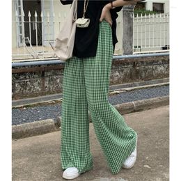 Women's Pants Chequered High Waist Dropped Thin Wide Leg Women Straight Loose Pleated Casual Floor Female Trousers Spring Summer