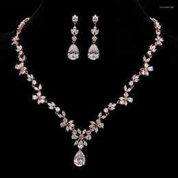 Necklace Earrings Set Floral Sliver Crystal Cubic Zirconia Bridal Wedding Accessories Necklaces Women Gold Rhinestone Choker