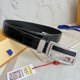 Top Quality Designer Belt Pure Steel Automatic Buckle Layer Black Cowhide Leather Gold/Silver Buckle 35mm Luxury Men Dress Belts with Box