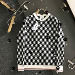 2023 Autumn/Winter New Fashion Brand TB Heavy Industry Diamond Plaid Stripe Jacquard Colour Matching Fashion Trend Wool Knit Shirt for Men